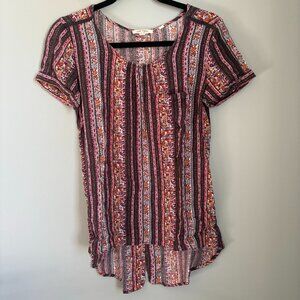 Fat Face Split Back Short Sleeve Boho Print Top